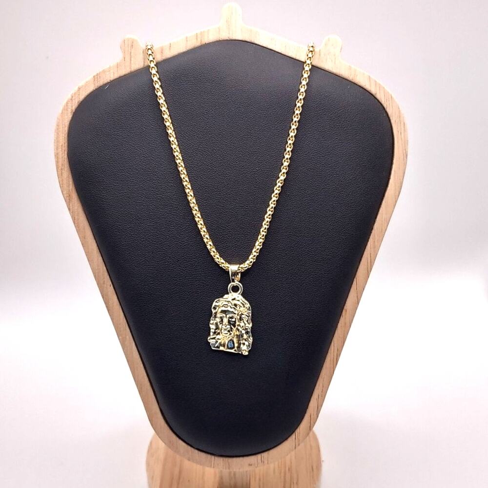 Stainless Jesus Necklace Gold Jesus Crown Thorns Head Valentines Birthday New!